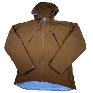 Snozu Jacket Hooded Softshell Fleece Lined Brown Blue XL